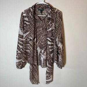 Lauren Ralph Lauren Brown Feather Print Blouse
